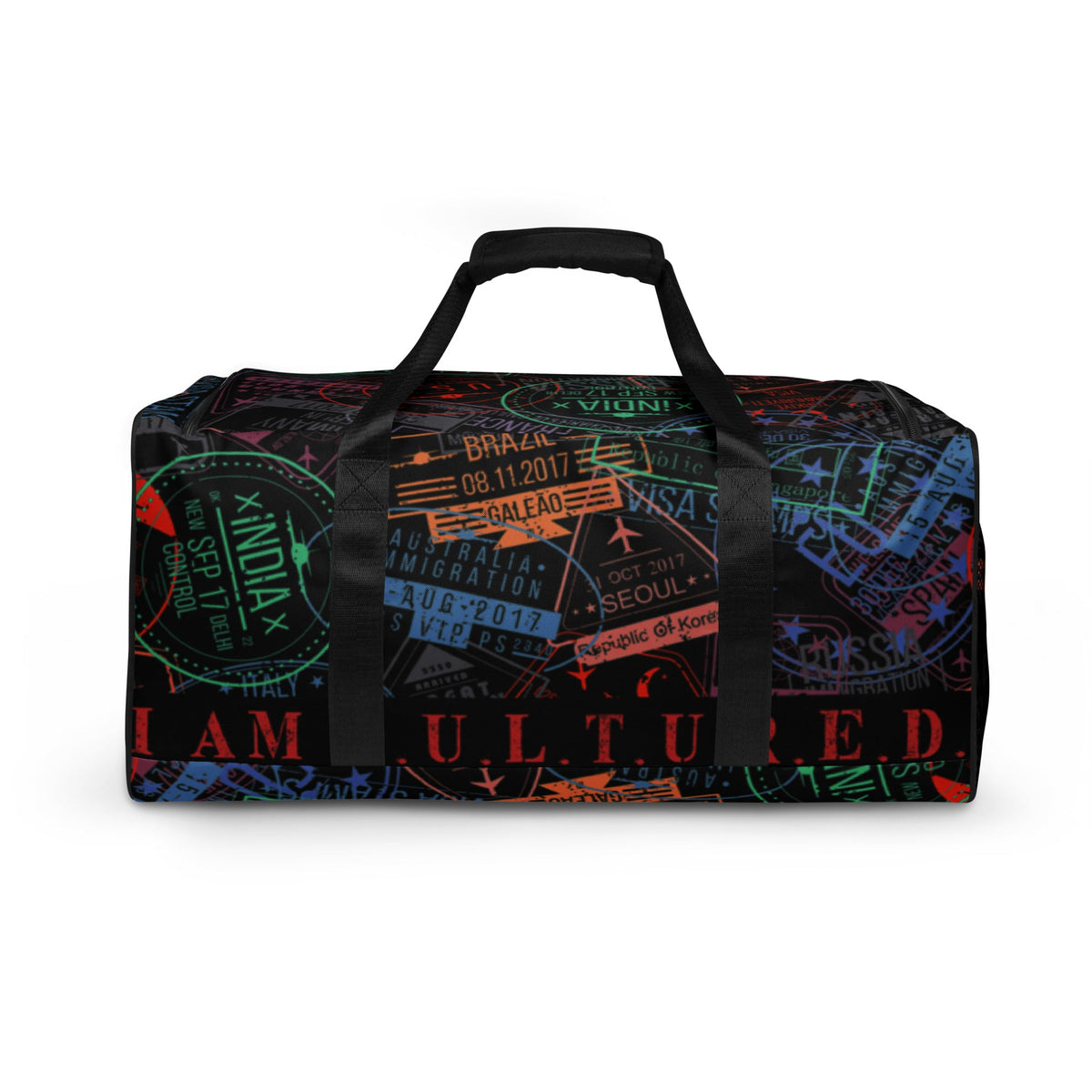 I AM C.U.L.T.U.R.E.D Stamp Collector Duffle Bag - For The Culture Clothing Inc.